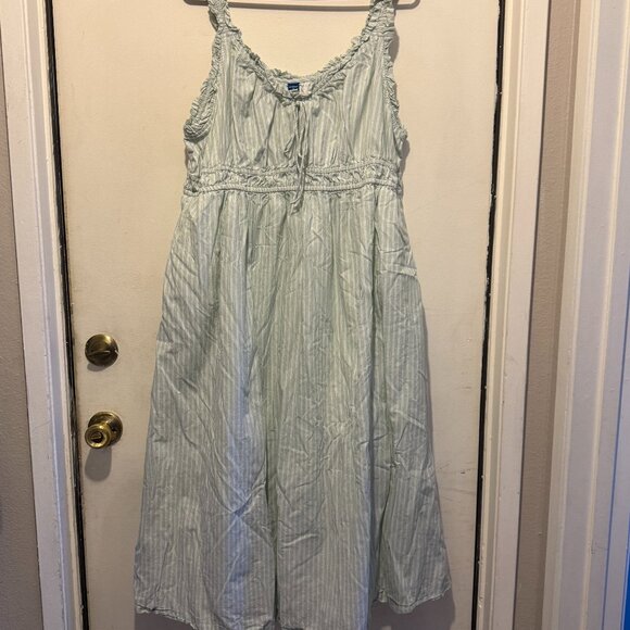 Old Navy Maternity Green Stripe Sleeveless Midi Dress Women's Size XL w/Pockets - Picture 1 of 2